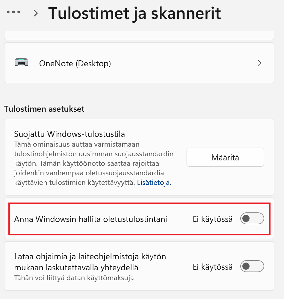 Tulostinnäkymä.
