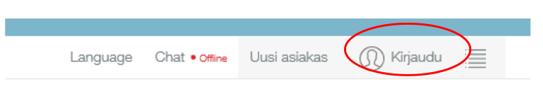 Valikko, jossa "Kirjaudu" ympyröity.