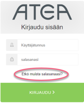 Valikko, jossa "Etkö muista salasanaasi" ympyröity.