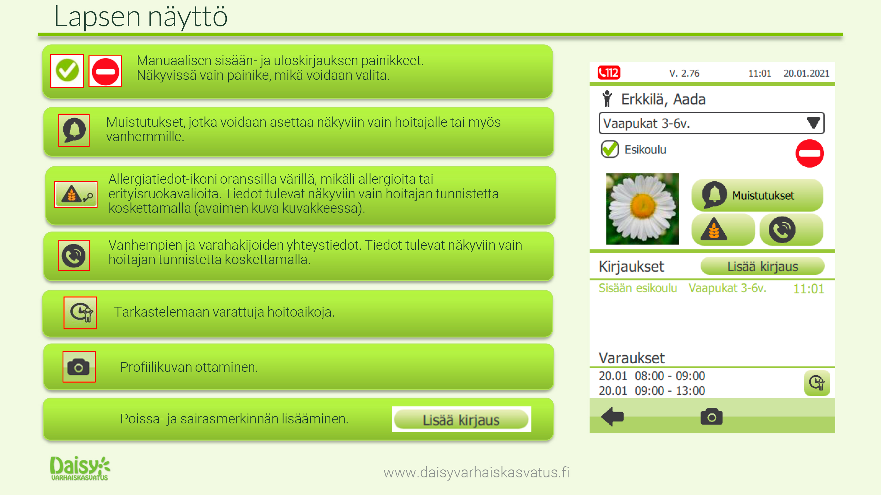 Lapsen näyttö -näkymä