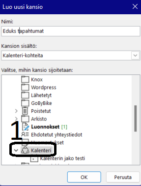 Valikko, jossa nimetään kalnteri.