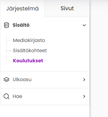 Valikko "Koulutukset"
