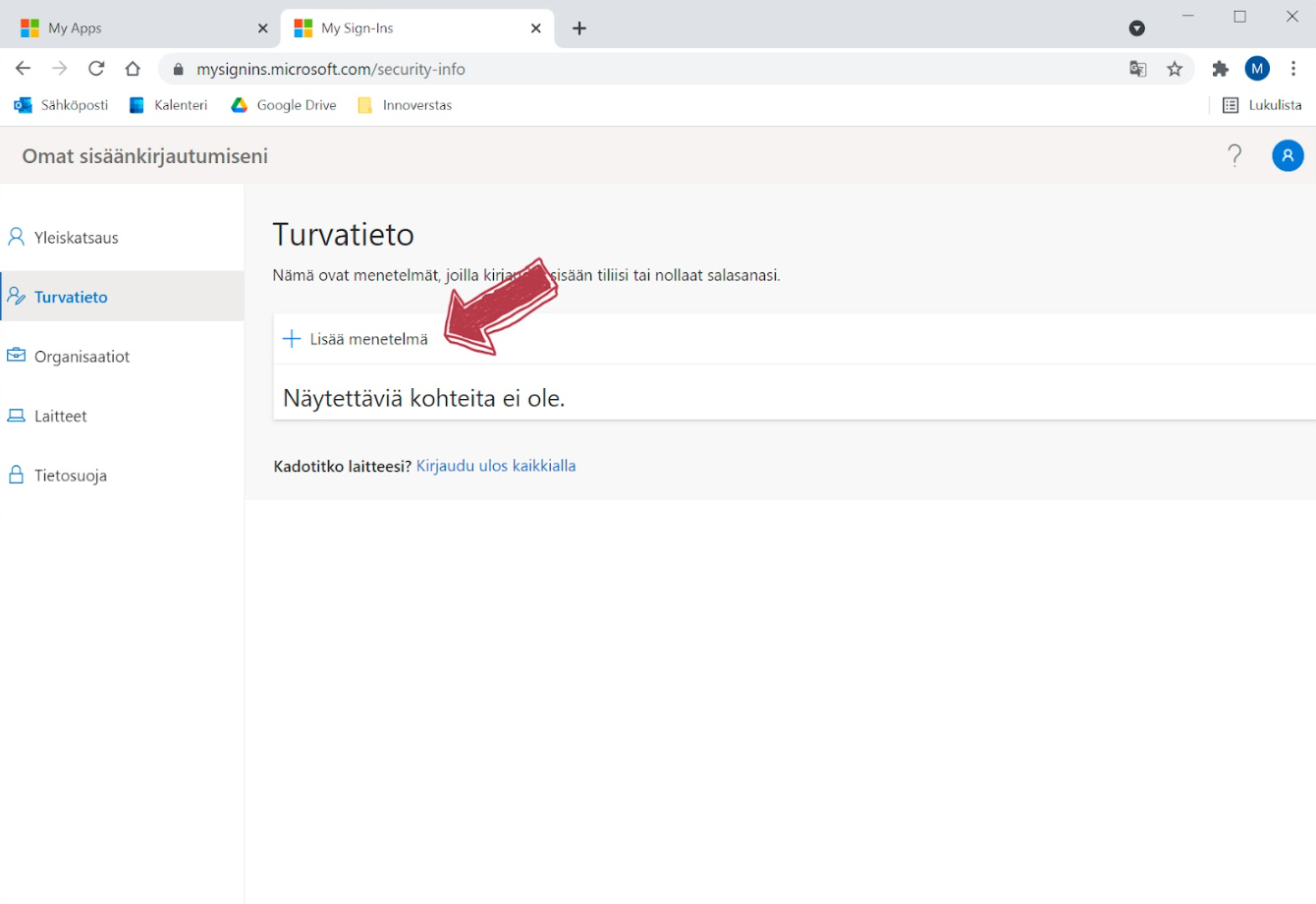 Prosessin neljäs vaihe: Valitse “Lisää menetelmä”: