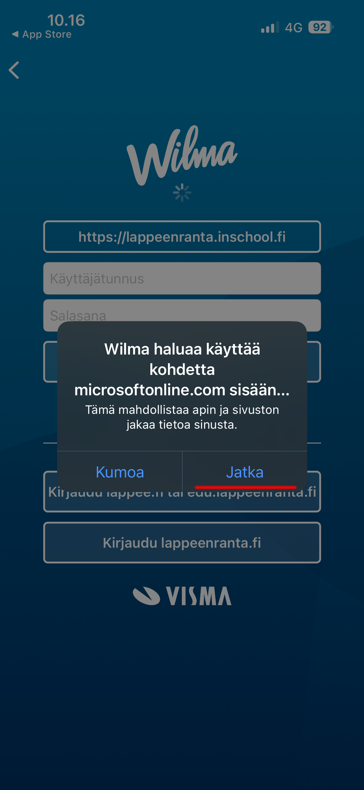 Wilman valintaikkuna.