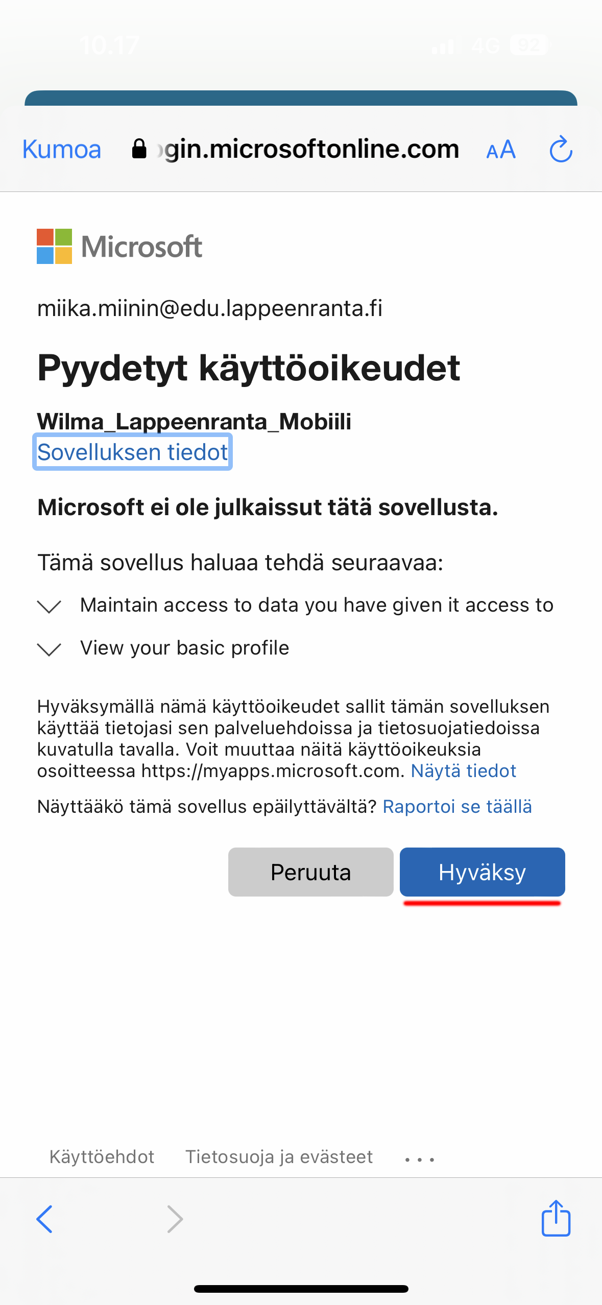 Wilman varoitusikkuna.