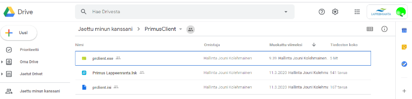 Google Drive -näkymä.