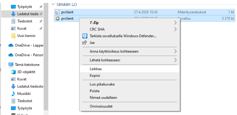 Molemmat tiedostot valittuna.