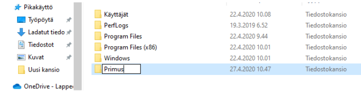 Kansion nimeäminen Primus-nimellä.