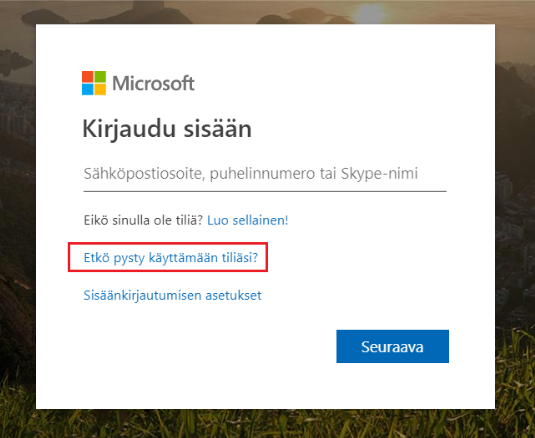 Kirjautumisikkuna, josta ympyröitä "Unohdin salasanani"