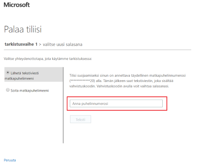 Puhelinnumeronsyöttöruutu.