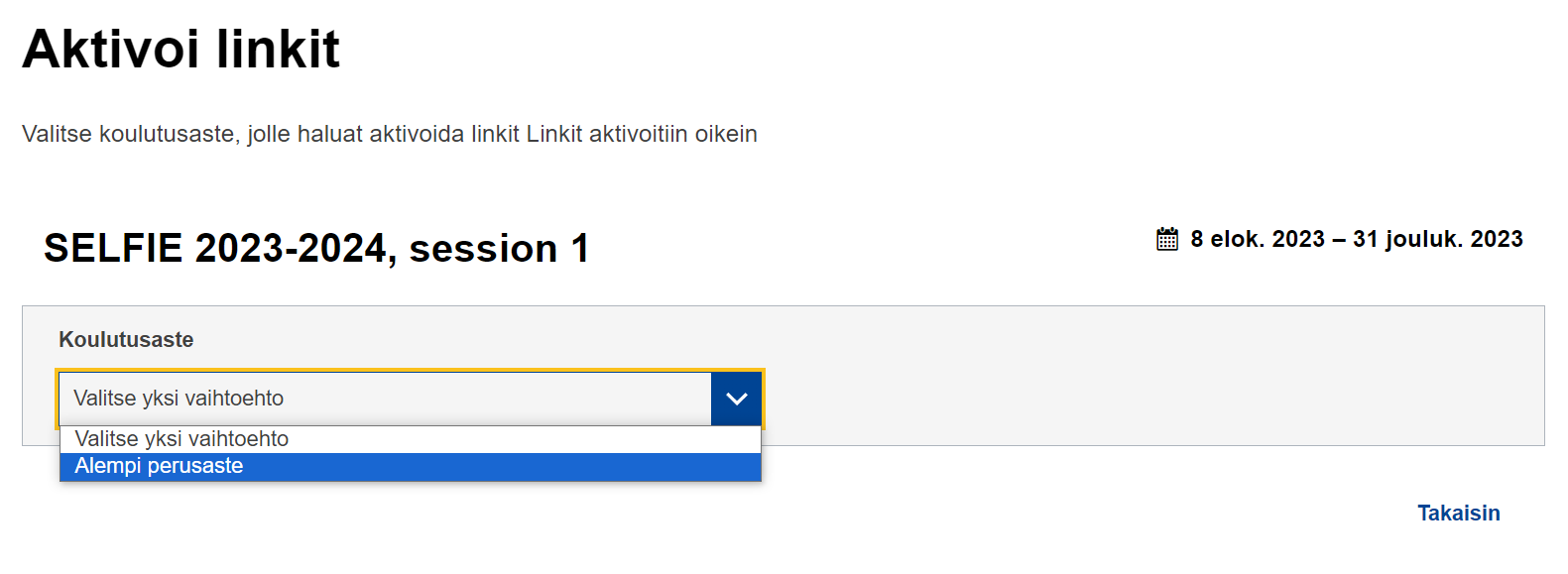 Koulutusasteen valintaruutu