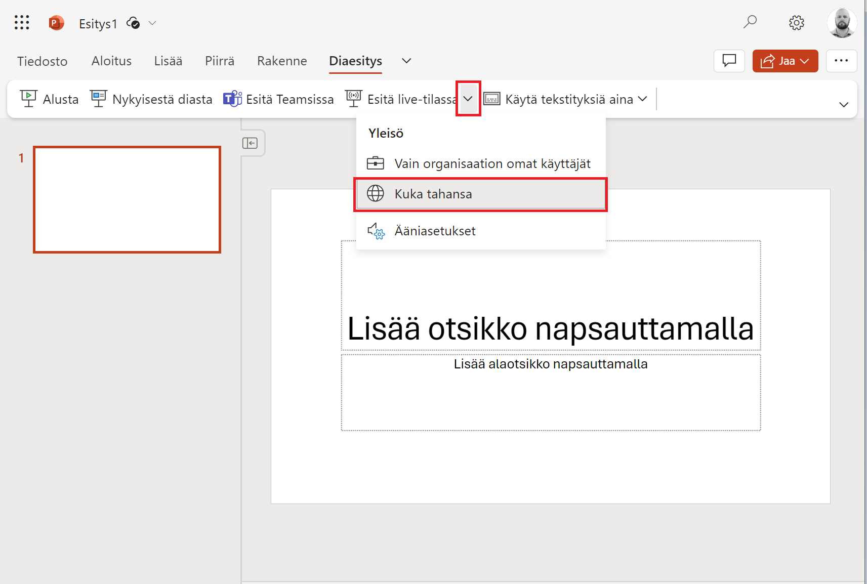 Jakoasetusten valintaikkuna