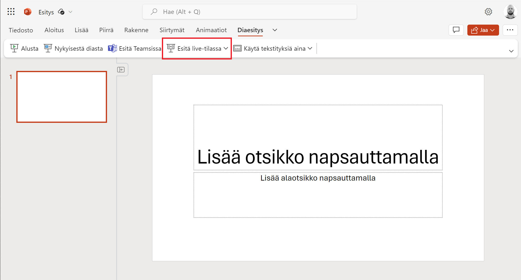 "Esitä live-tilassa" -valintaikkuna