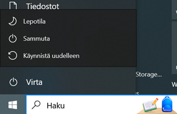 Painetaan sammuta tai käynnistä uudelleen.