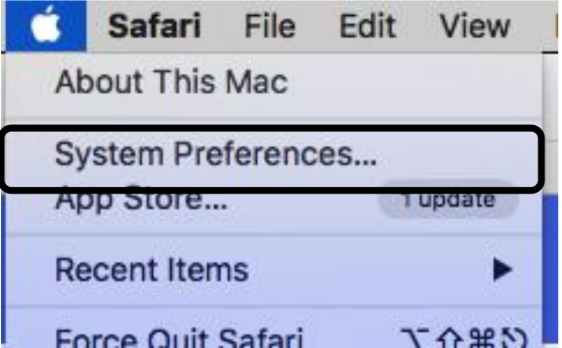 Valikosta valittuna "System Preferences"