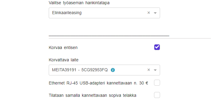 Koneen vaihtoehdot 2