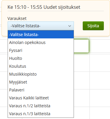 Varaus vaihtoehdot