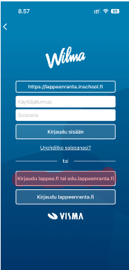 Wilman kirjautumisikkuna mobiilissa.