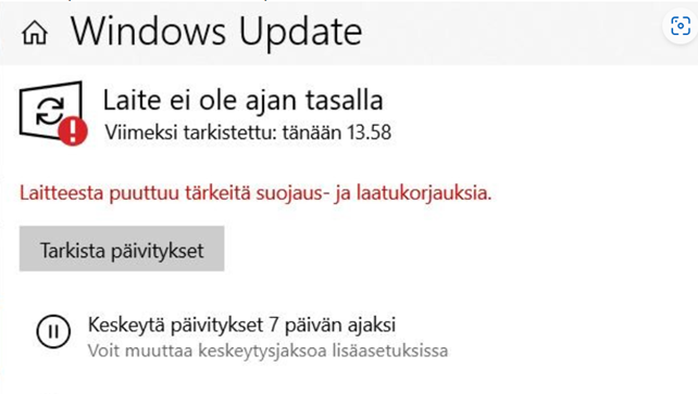 Windows Update laite ei ole ajan tasalla
