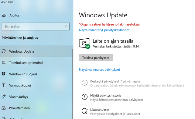 Windows Update näkymä