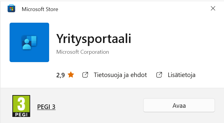Yritysportaalin logo ja "Avaa"-painike