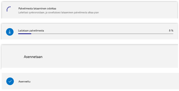 Latauksen edistymistä kuvaava palkki.