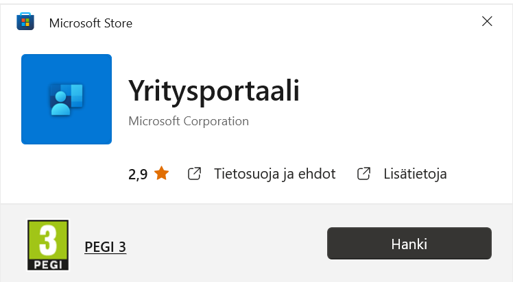 Yritysportaalilogo ja "Hanki" -painike